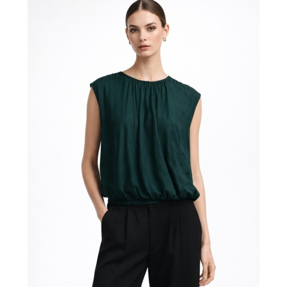 Le Serein Emerald Green Sleeveless Blouson Blouse Keyhole Back SIze S NWT‎